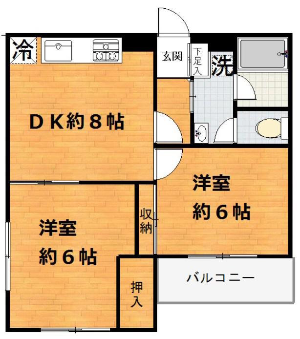 パイフラット(2DK/3階)の間取り写真