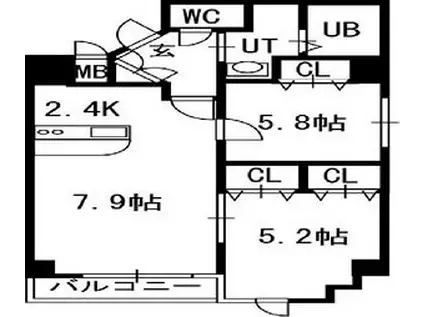ペルドゥエープス美園(2LDK/9階)の間取り写真