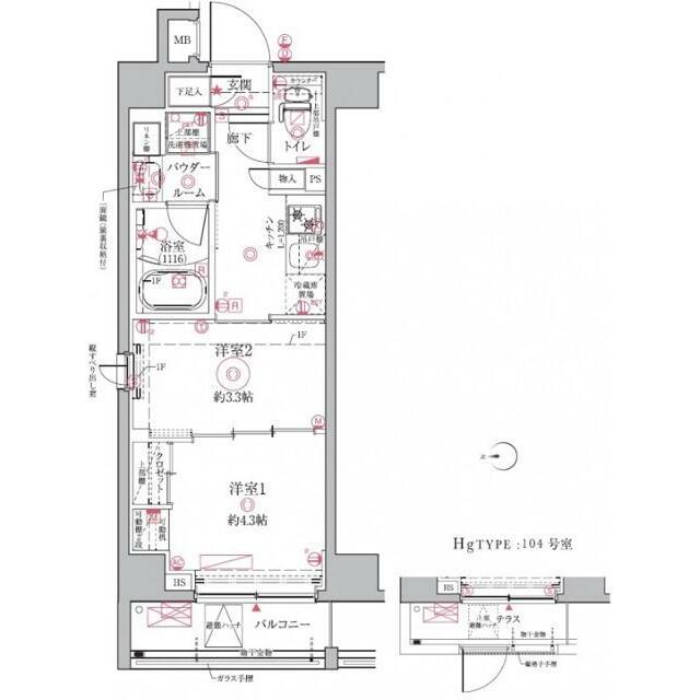 クレイシアIDZ祐天寺(2K/1階)の間取り写真