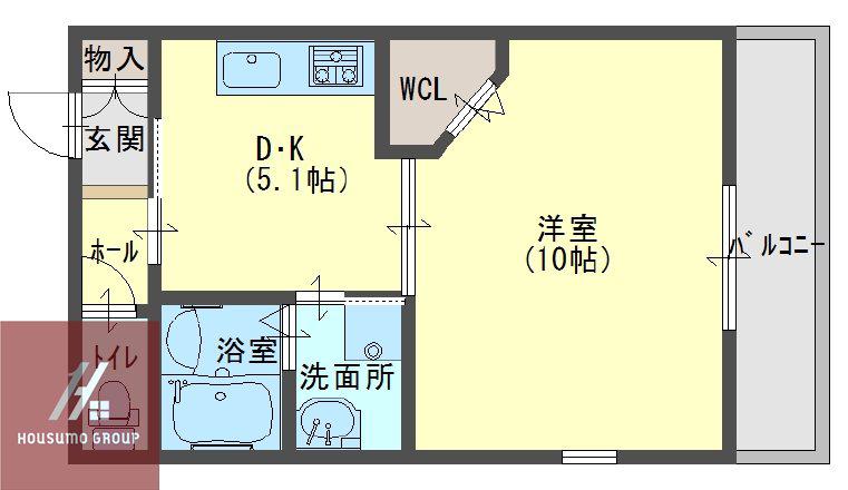 フモセ大領(1DK/3階)の間取り写真