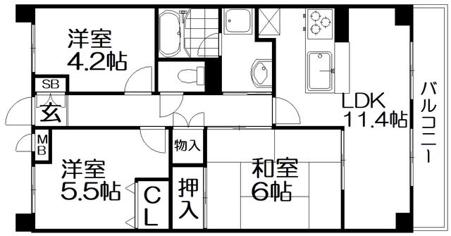 アルカーサル星田(3LDK/2階)の間取り写真