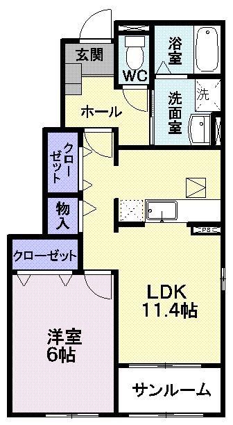 ハーベスト フィールド A(1LDK/1階)の間取り写真