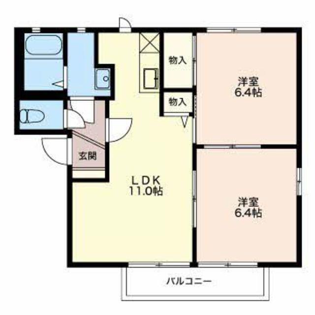 ジオークII(2LDK/2階)の間取り写真