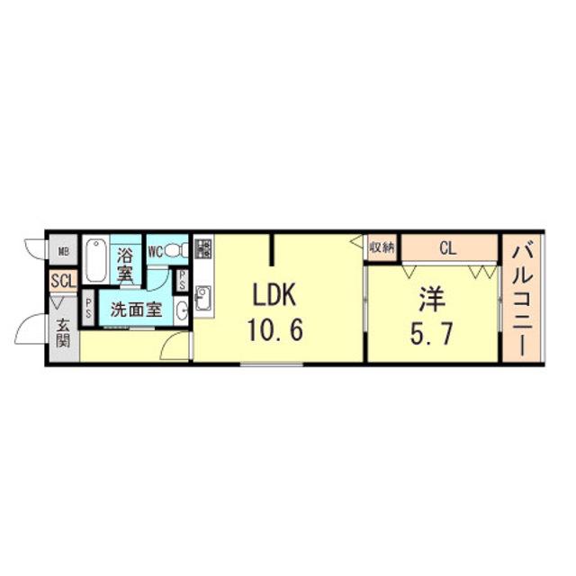 サンワコート元浜(1LDK/2階)の間取り写真