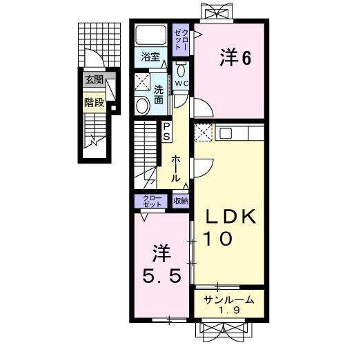 ソレイユベル(2LDK/2階)の間取り写真