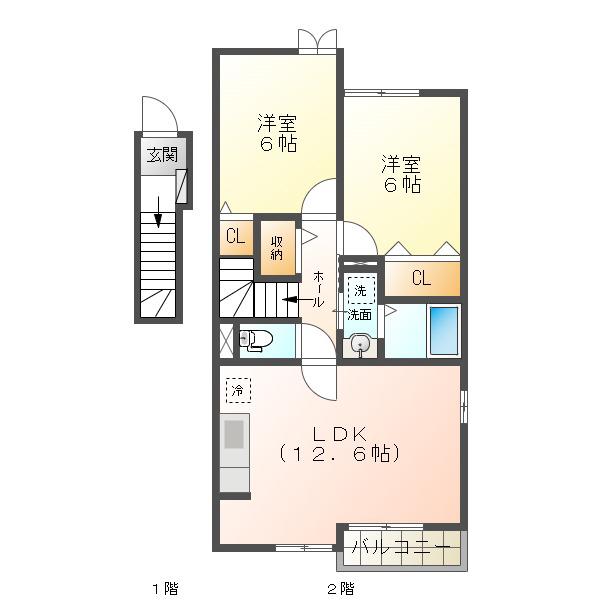 クレマチス A棟(2LDK/2階)の間取り写真