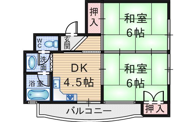服部サンコーポ(2DK/2階)の間取り写真