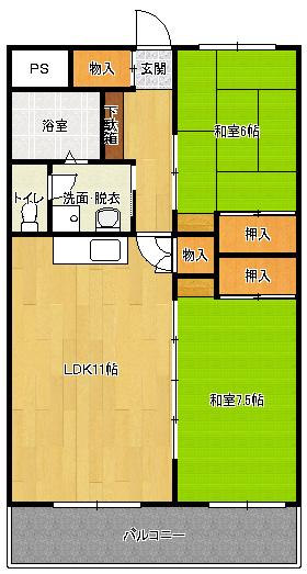 クリスタルクワァハウス(3DK/5階)の間取り写真