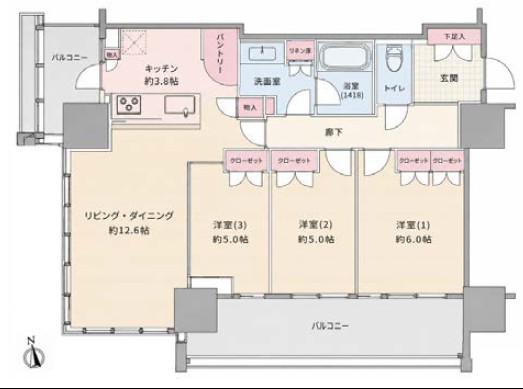 ブランズタワー芝浦(3LDK/19階)の間取り写真