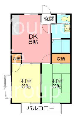 兎河原ハイツ(2DK/2階)の間取り写真