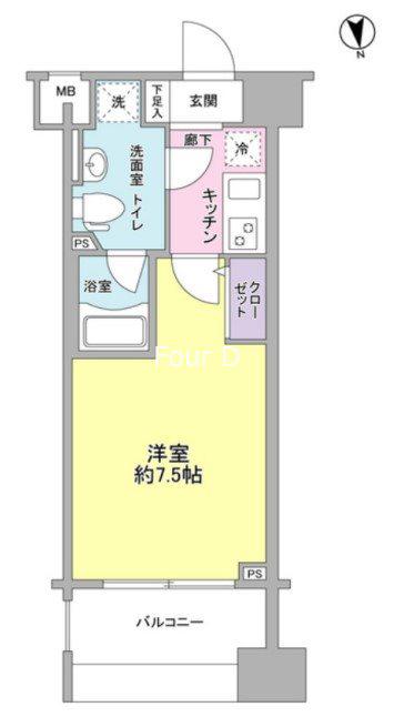 メインステージ白金高輪駅前(1K/8階)の間取り写真
