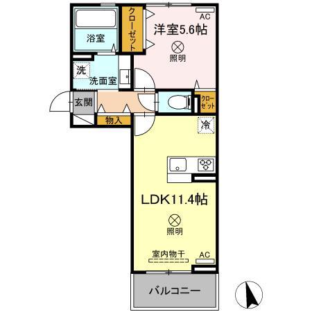 ウェスタ古閑中(1LDK/3階)の間取り写真