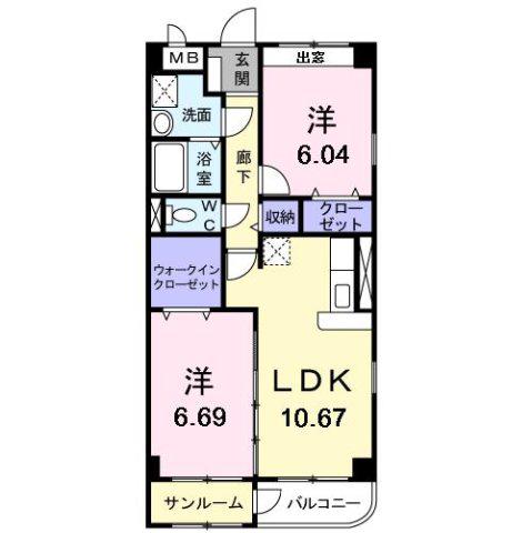 トレフルD(2LDK/1階)の間取り写真