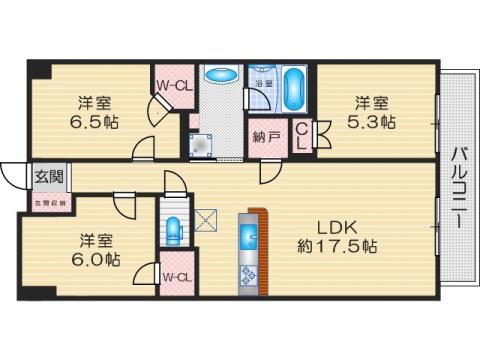 ライオンズ茨木ニューシティB街区(3LDK/3階)の間取り写真