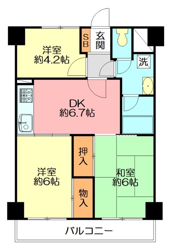 グレイス秦野(3DK/5階)の間取り写真