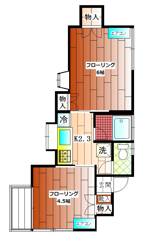 第2杉山コーポ(2K/2階)の間取り写真