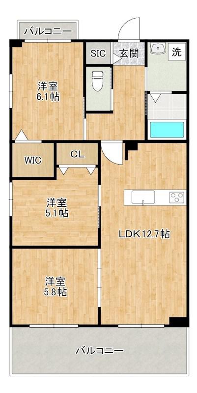 コンダクトレジデンスTOKURIKI(3LDK/3階)の間取り写真