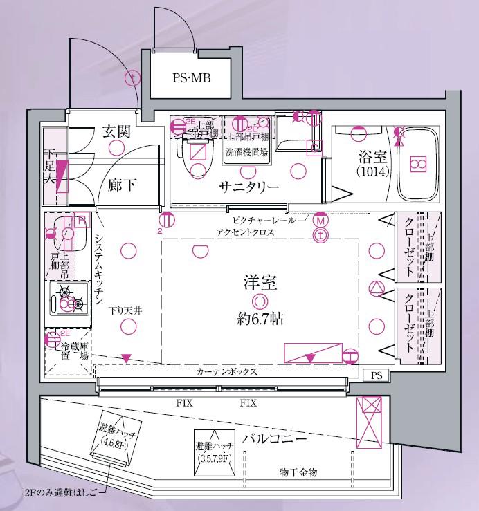 クレヴィスタ越銀座(ワンルーム/7階)の間取り写真
