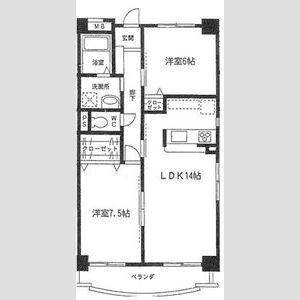 ハピネ音聞山(2LDK/1階)の間取り写真