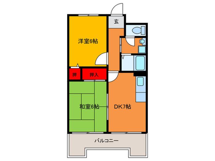 白鷺パークサイドハウス(2DK/5階)の間取り写真