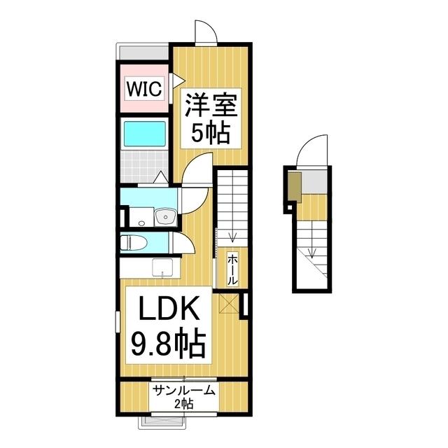 ポレールくら(1DK/2階)の間取り写真