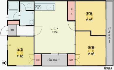 竹ノ郷マンション(3LDK/2階)の間取り写真