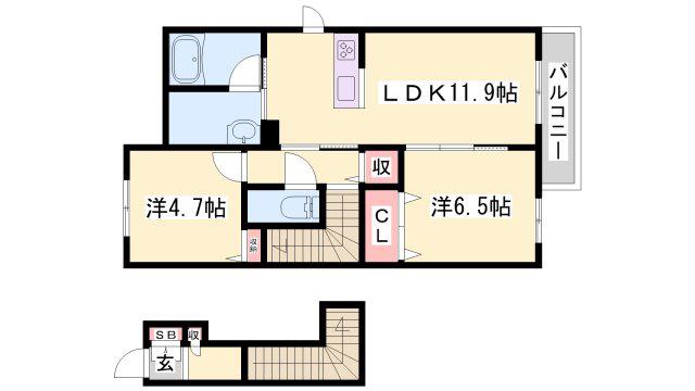 クリスタル(2LDK/2階)の間取り写真