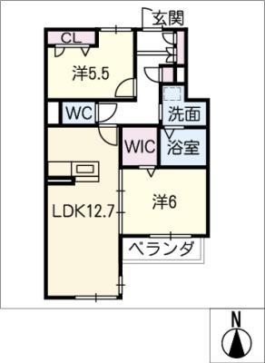 ソレイユふじ(2LDK/3階)の間取り写真