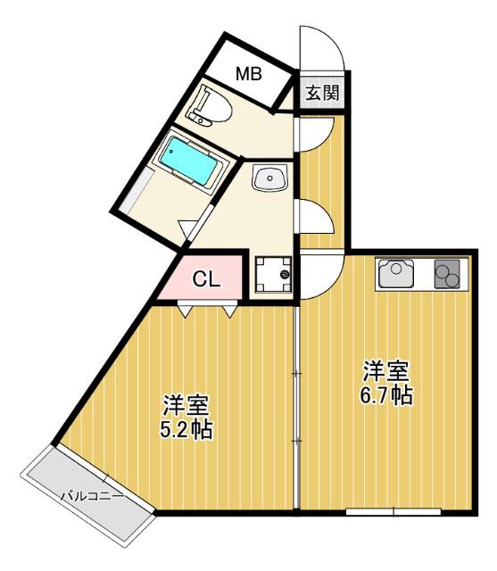 サンアーク北野田(1DK/2階)の間取り写真