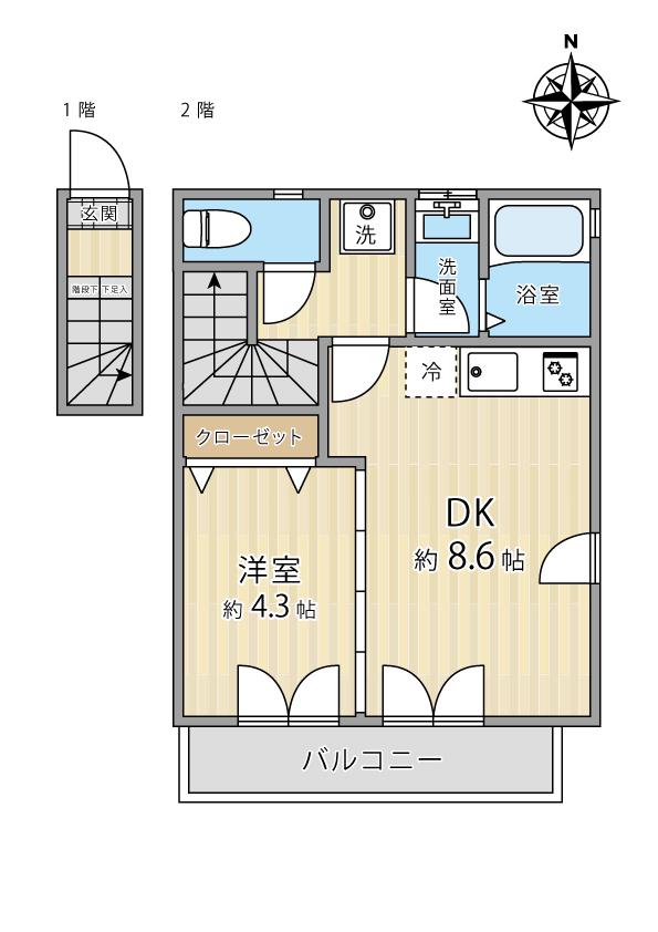 フジハウスラビ(1LDK/2階)の間取り写真