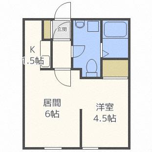 地下鉄東豊線 東区役所前駅 徒歩8分 2階建 築36年(1DK/2階)の間取り写真