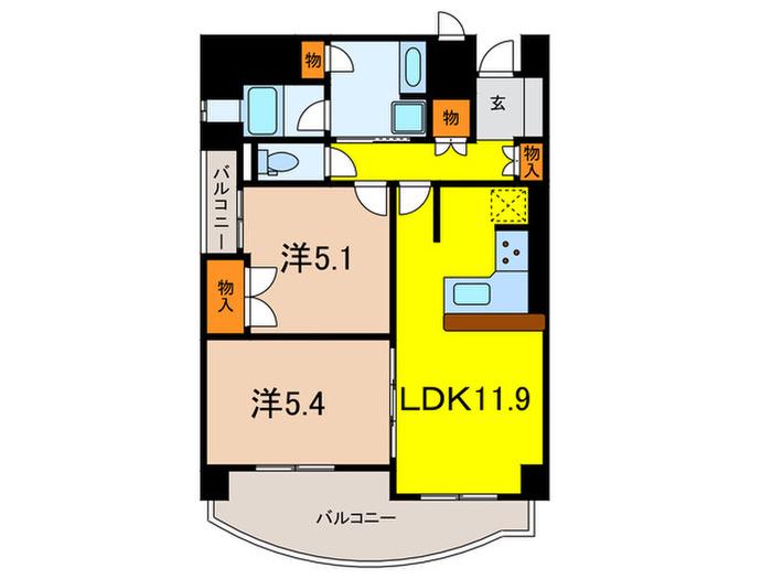 仁川リバーサイドヒルズ(2LDK/8階)の間取り写真