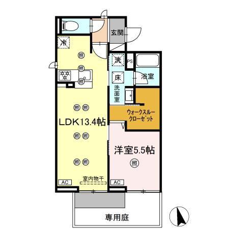 ディアライズ河内(1LDK/1階)の間取り写真