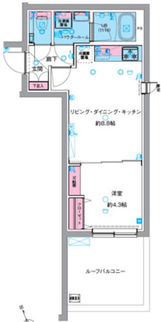 GENOVIA中野坂上(1LDK/4階)の間取り写真