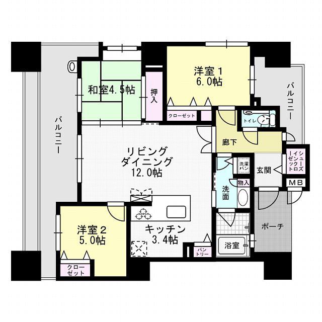 フリーディア大橋駅前プレミアム(3LDK/3階)の間取り写真