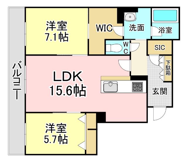 シャーメゾンステージ泉台(2LDK/2階)の間取り写真