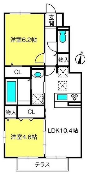 グランデII(2LDK/1階)の間取り写真
