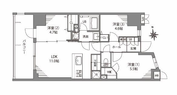 デュフレ南千住(3LDK/15階)の間取り写真