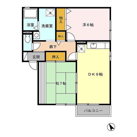 プリムヴェール B(2DK/2階)の間取り写真