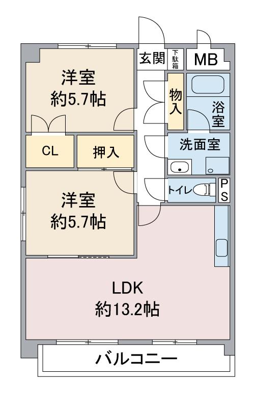 エンドール吉根(2LDK/3階)の間取り写真