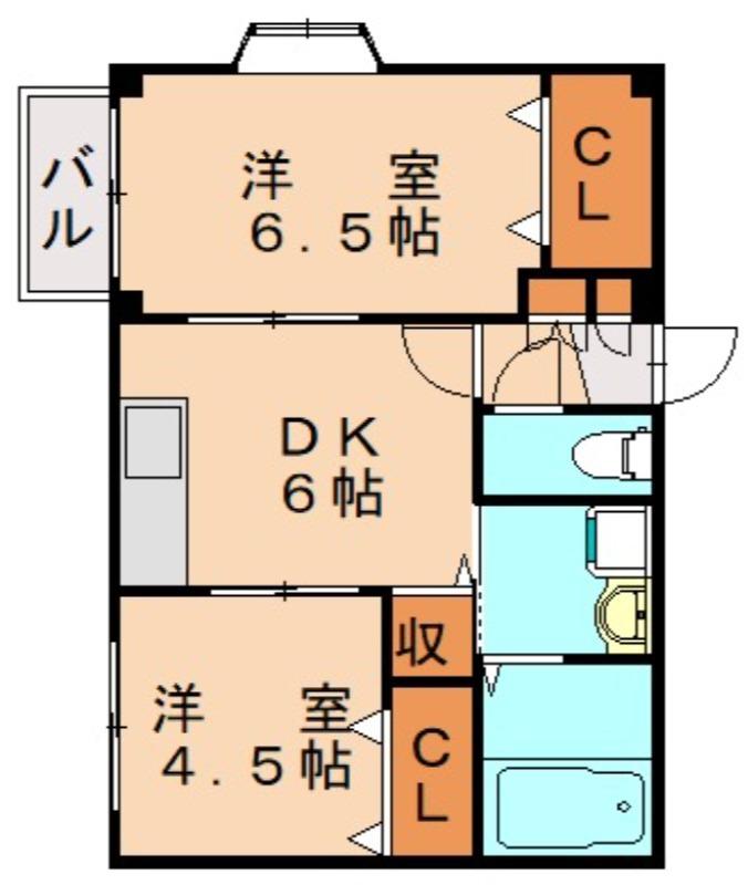 フィオーレ長行西(2DK/1階)の間取り写真