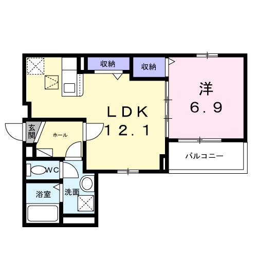 ヒカルサ泉大津条南町(1LDK/1階)の間取り写真