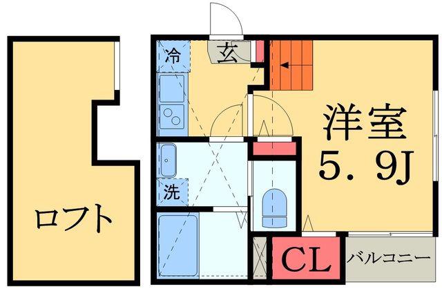 ハーモニーテラス新検見川(1K/2階)の間取り写真