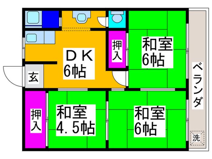 山福マンション(3DK/7階)の間取り写真