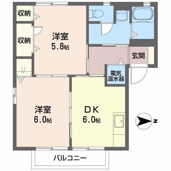 ブルームーンだいせん(2DK/2階)の間取り写真