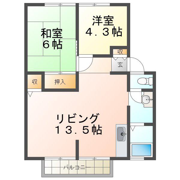 サンビレッジ竹内(2LDK/2階)の間取り写真