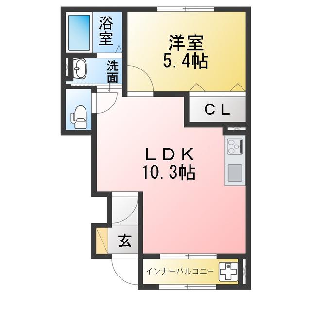 ブランキューブ加茂野町(1LDK/1階)の間取り写真