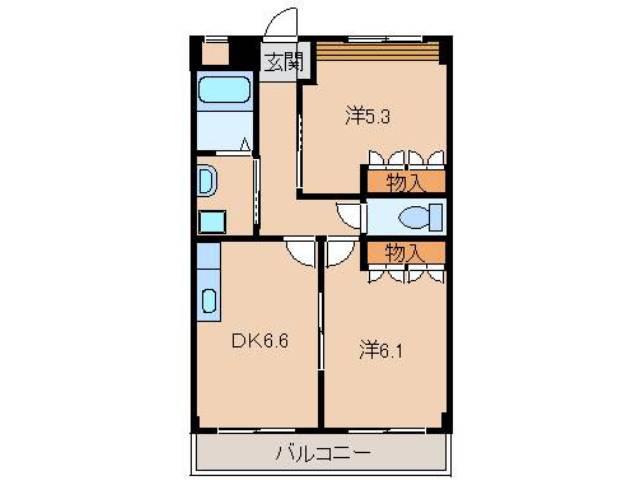 ハッピーヴィラ神野々(2DK/2階)の間取り写真