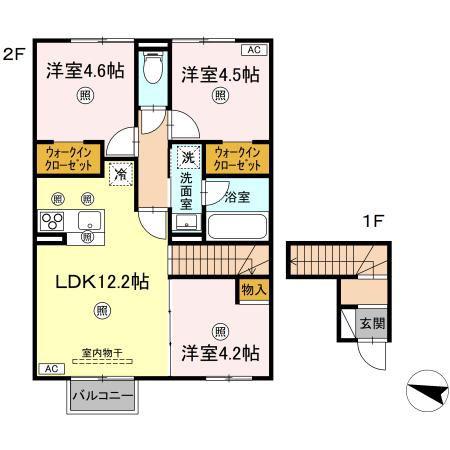 D-ROOM山代町(3LDK/2階)の間取り写真