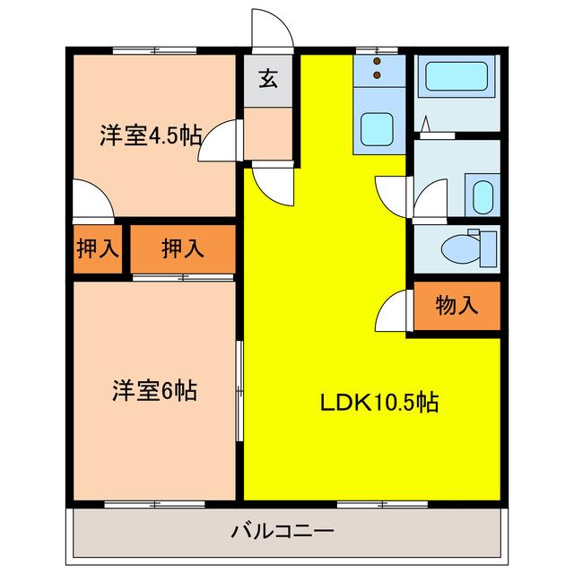 ラフィネ・ノワール今村南(2LDK/2階)の間取り写真